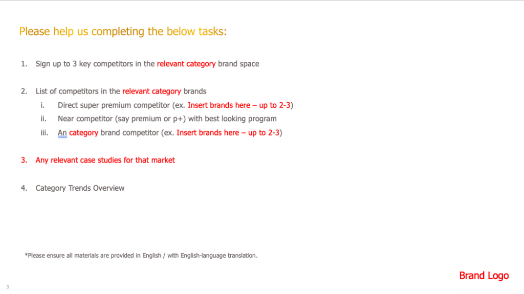 Instructions for market exercise