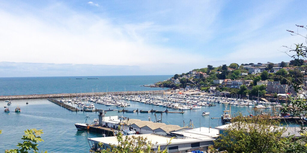 Sunny UK port full of boats