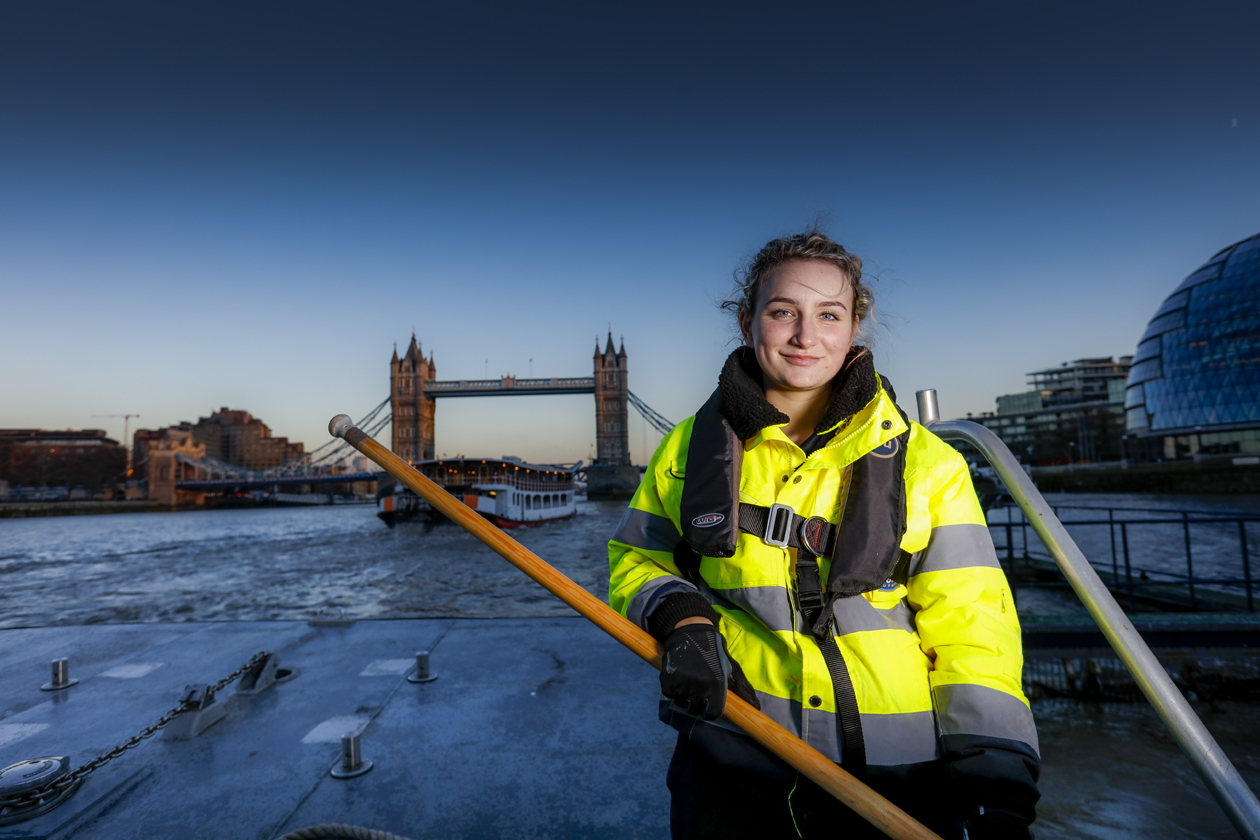 Boatmaster apprentice on water