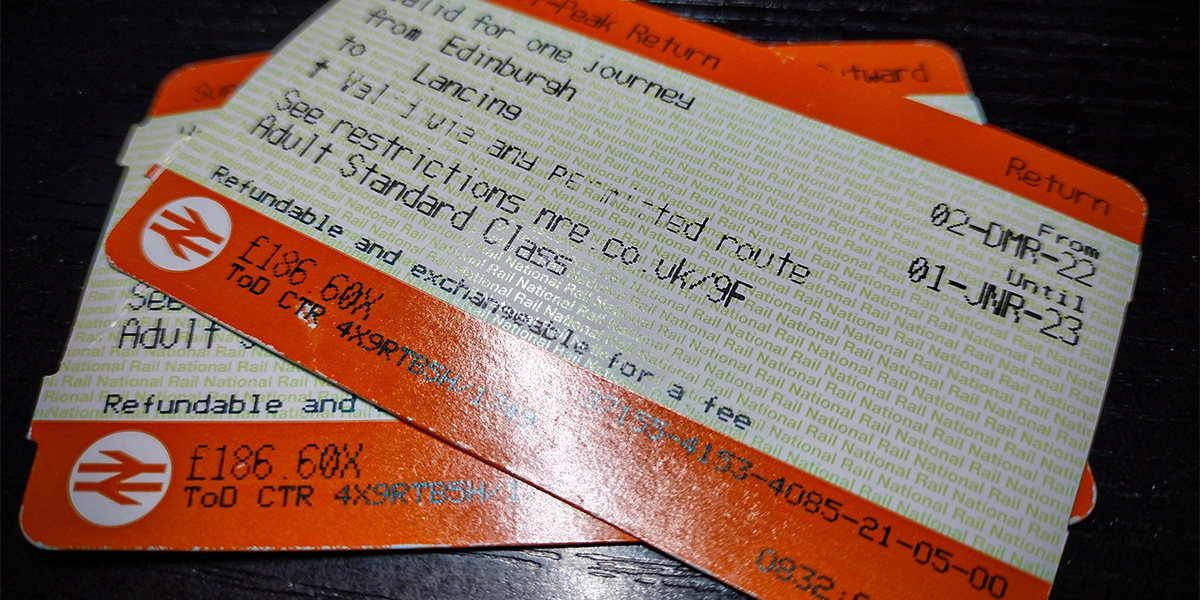 A pair of train tickets used to symbolise the Level 2 Passenger Transport Operative apprenticeship