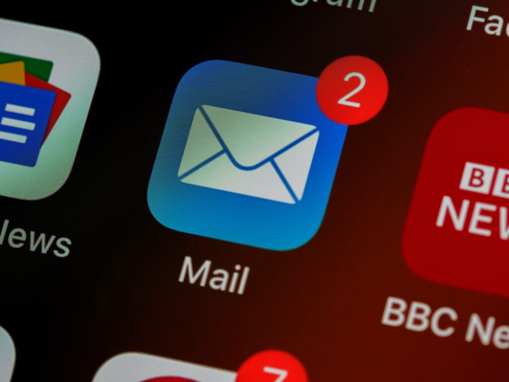 An email icon with two notification on a mobile device