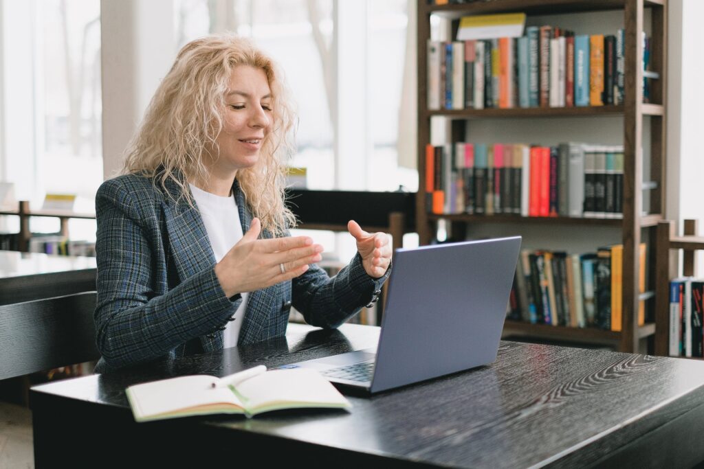 Woman having a meeting in the library